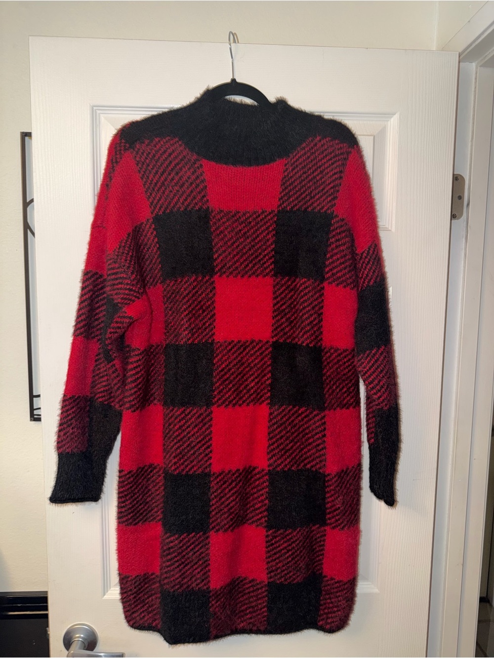 Kohl's Red and Black Plaid Fuzzy Knit Sweater Dress